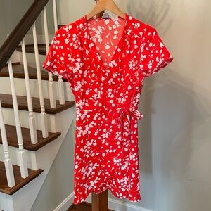 J. Crew Factory Bright Orange Floral Wrap Dress, Size 2